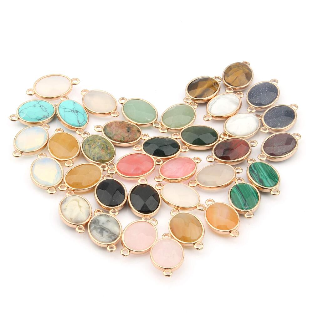 8358 Natural Stone Connectors Faceted Egg Shape Stone Pendant Links Charms